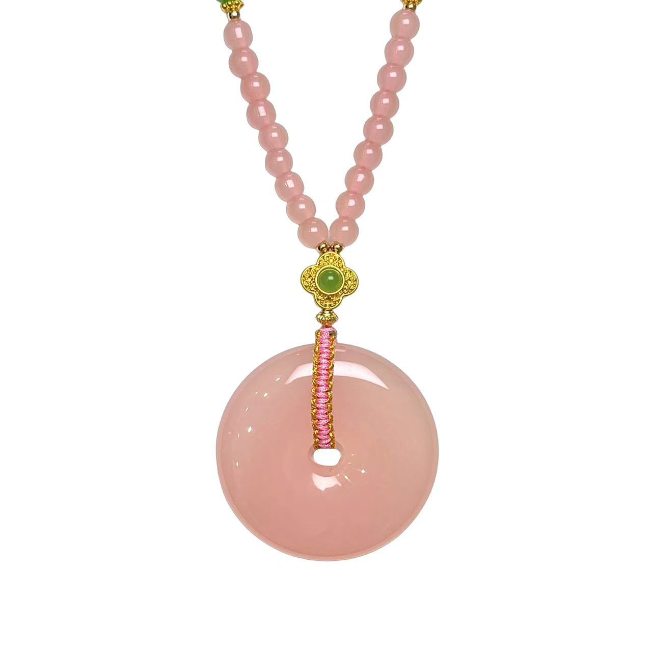 藕粉厚桩玉平安扣(赠珠链) E08-15