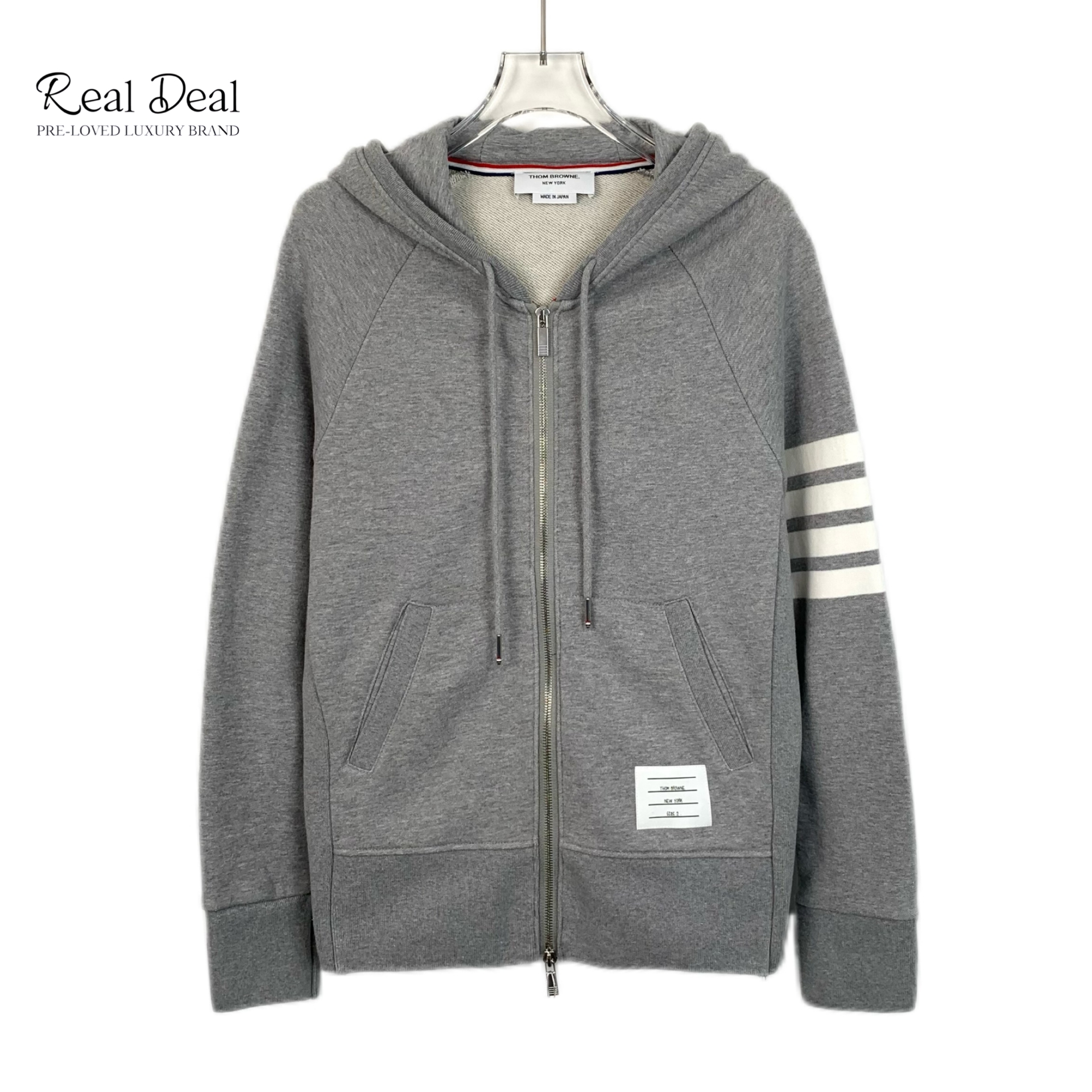 99新 THOMBROWNE H13850 灰色经典四杠连帽拉链卫衣外套