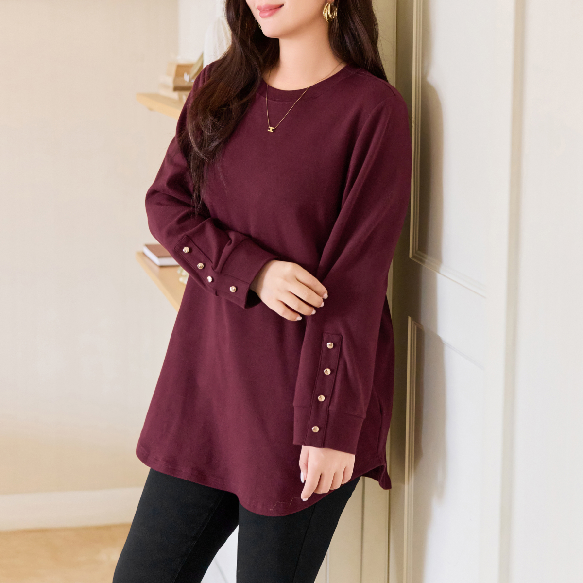 【磨毛弹力棉】MsShe大码女装冬装宽松显瘦长款打底衫女A2510011