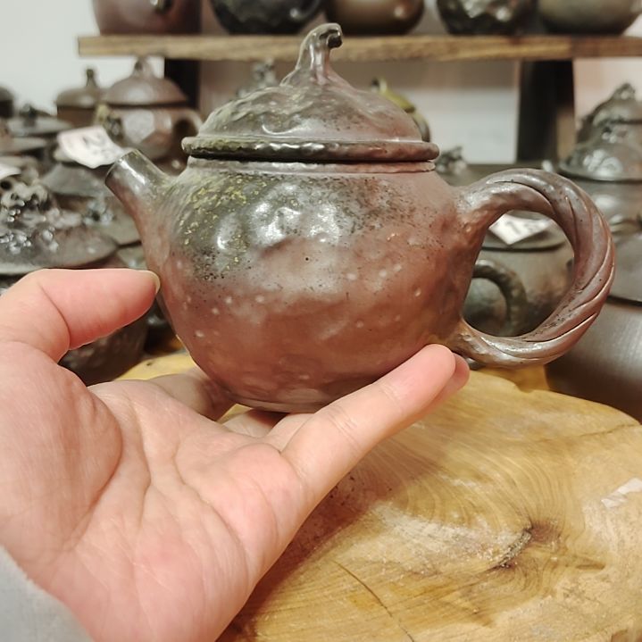 坭兴陶纯柴烧全手工茶壶茄瓜200c
