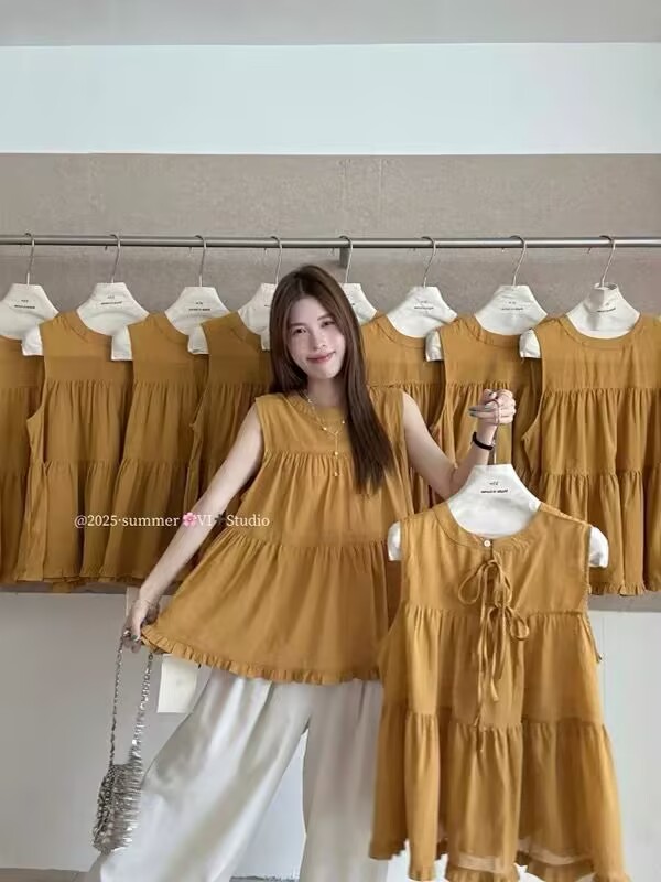 【编码款】气质显瘦上衣设计感背心衬衫女无袖上衣 潮