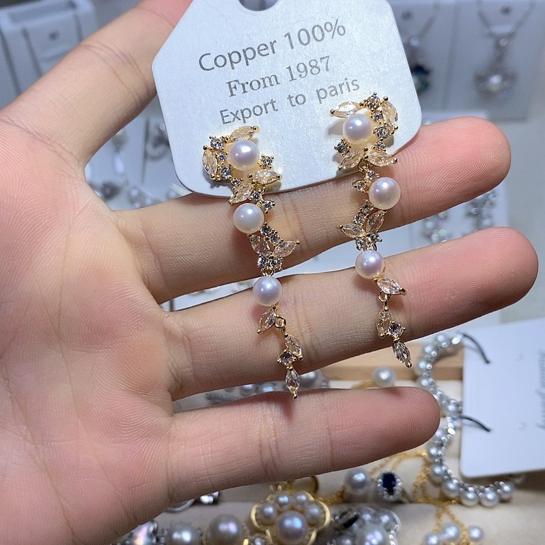 银S925镶嵌淡水珍珠耳坠