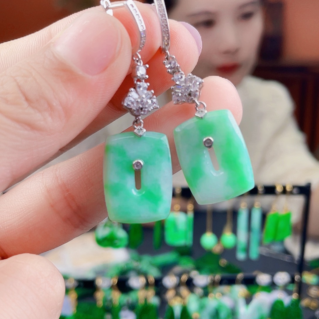 翡翠银S925镶嵌耳饰饰品
