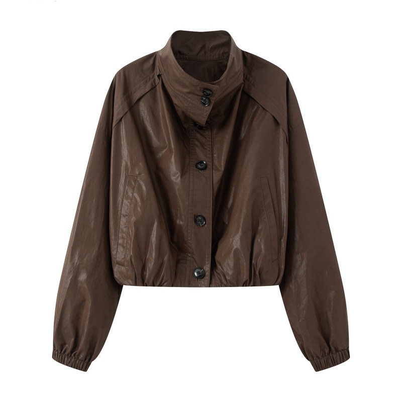 【艾家】【商场同款】2025秋立领宽松短外套秋季高领女休闲小个子3019