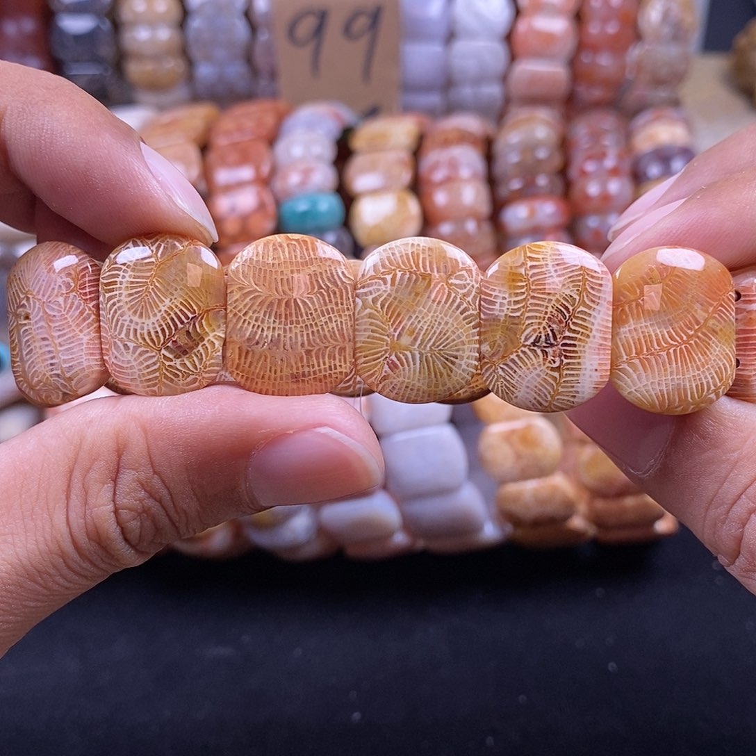 硅化珊瑚（珊瑚玉）未镶嵌手串龙骨清晰29