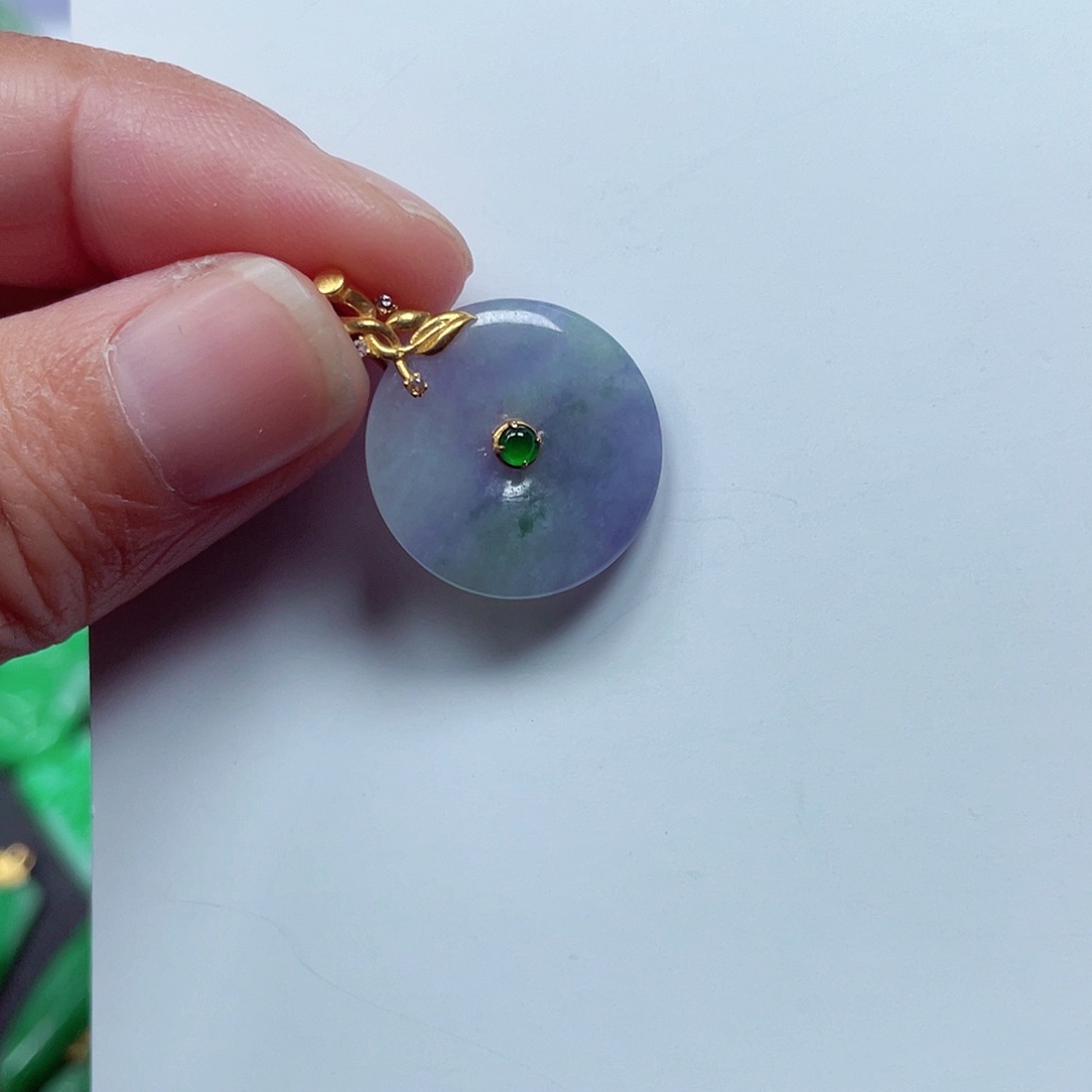 吊坠(不含链)18K金镶嵌翡翠