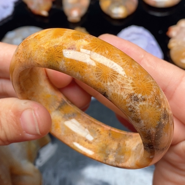 硅化珊瑚（珊瑚玉）手镯钛钢56,5