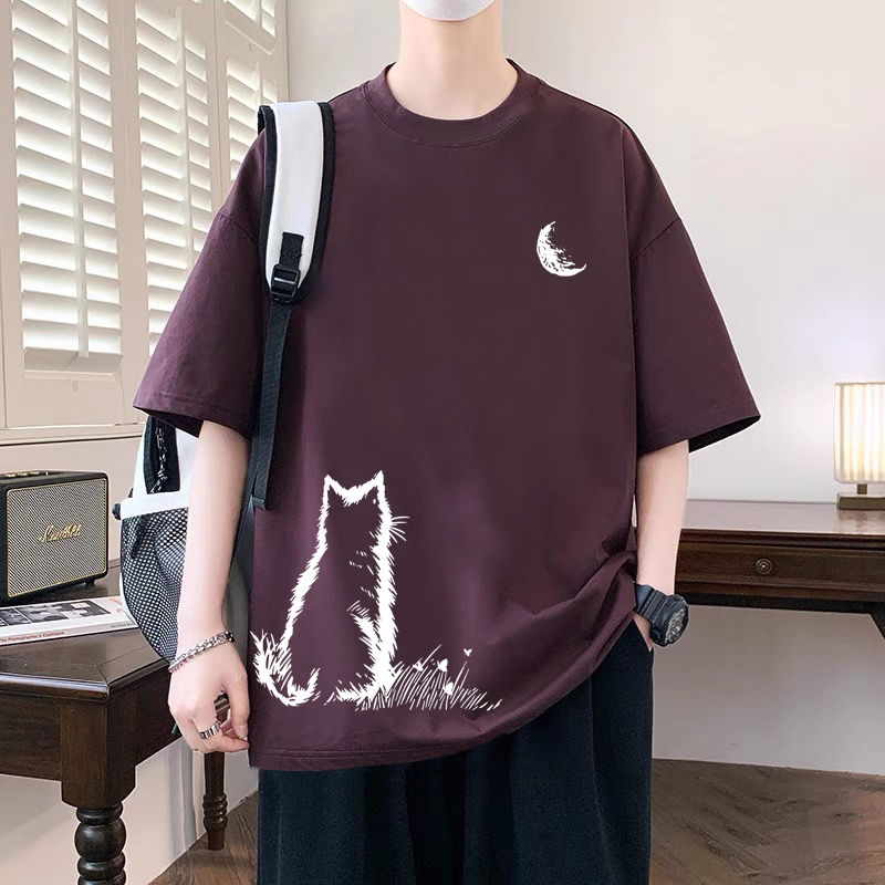 青少年卡通纯棉短袖T恤微胖男生宽松加大码情侣美式潮流休闲半袖