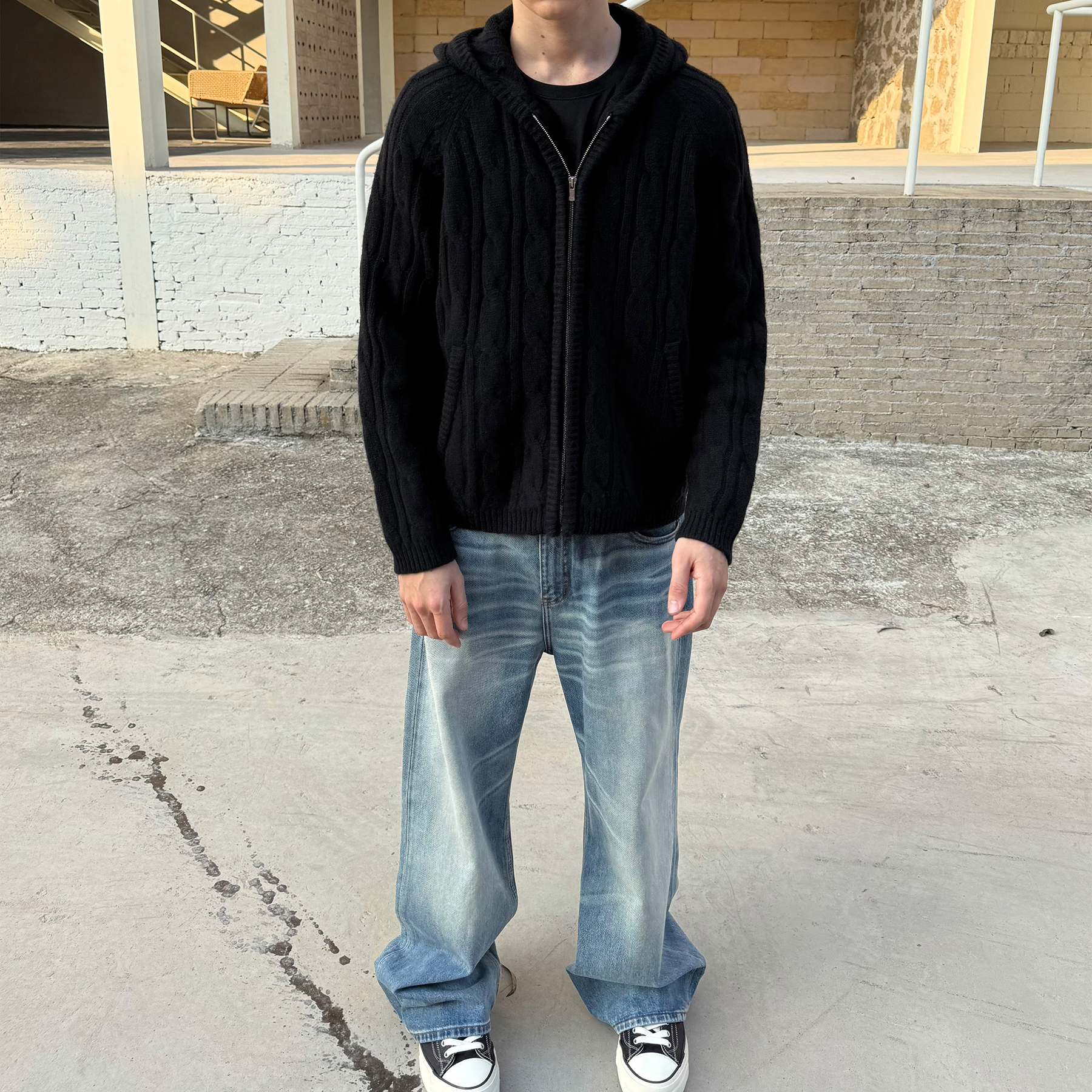 haonanhuang 重制2021M重工洗水做旧猫须蜂窝宽松微喇牛仔长裤