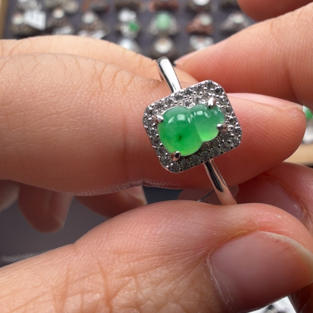 翡翠银S925镶嵌戒指8009