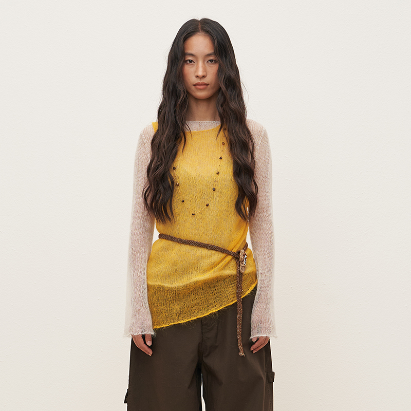 The enes 柔雾慵懒马海毛叠穿两件套毛衣女时髦圆领上衣