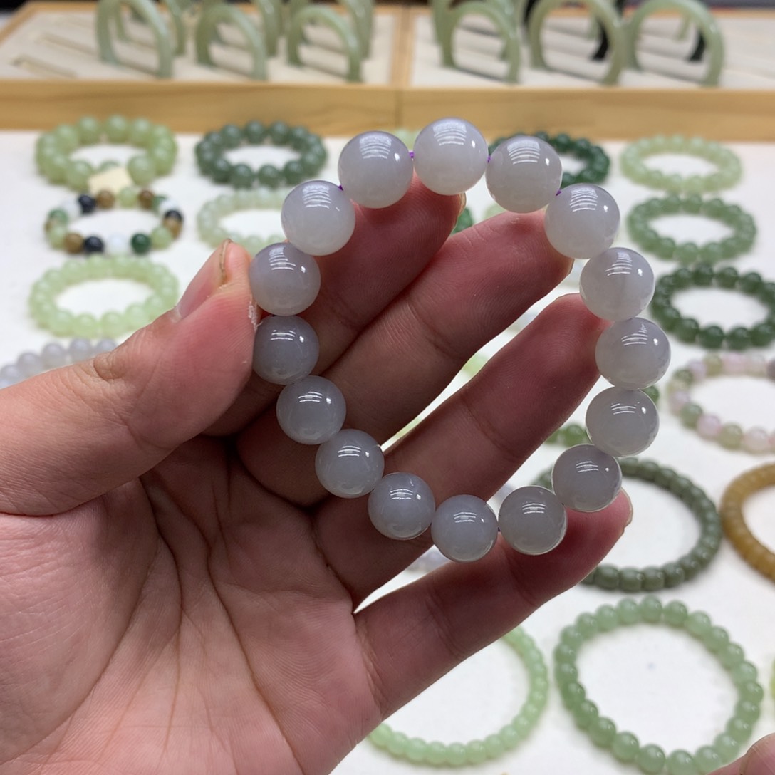 和田玉手串（烟紫12）未镶嵌