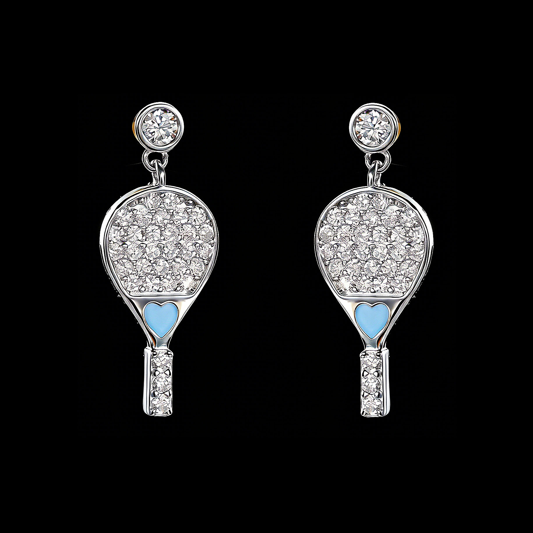 925银莫桑石耳饰  ——木木（M736）全银莫桑满镶网球拍耳环