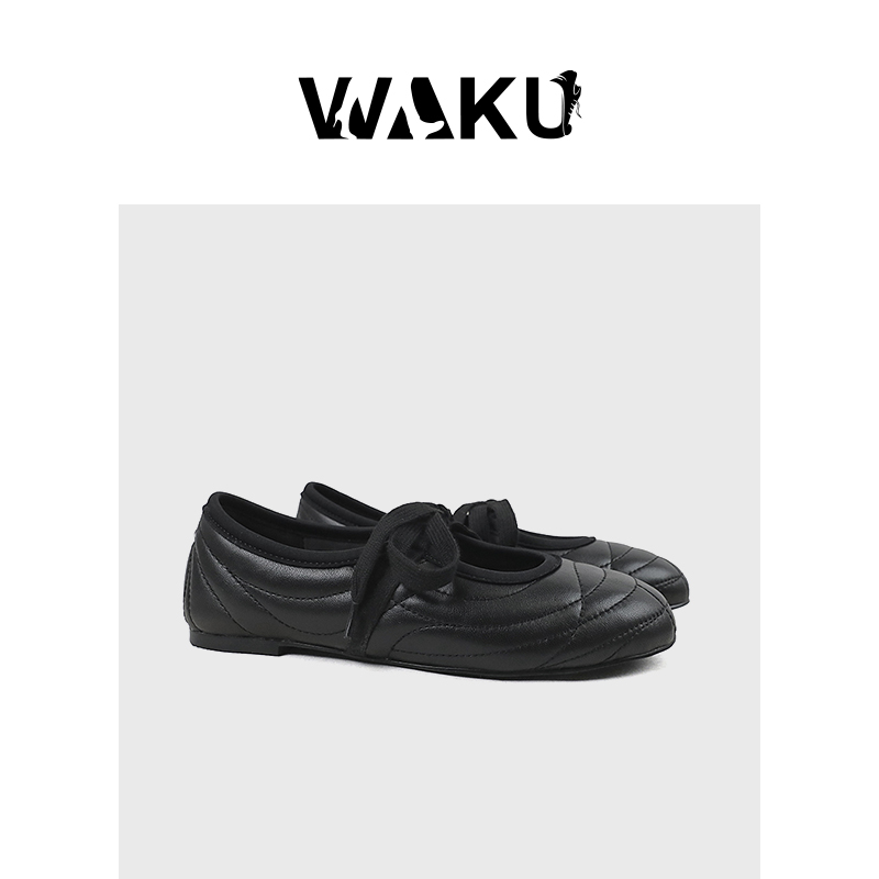 玛丽珍真皮软面芭蕾风绑带单鞋