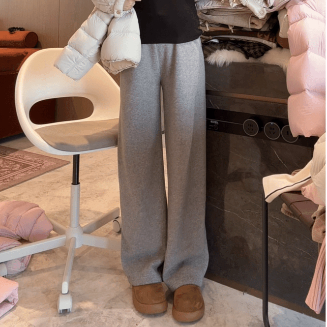 高腰百搭纯色慵懒加绒加厚卫裤2025新款秋冬显瘦休闲糯米阔腿裤子