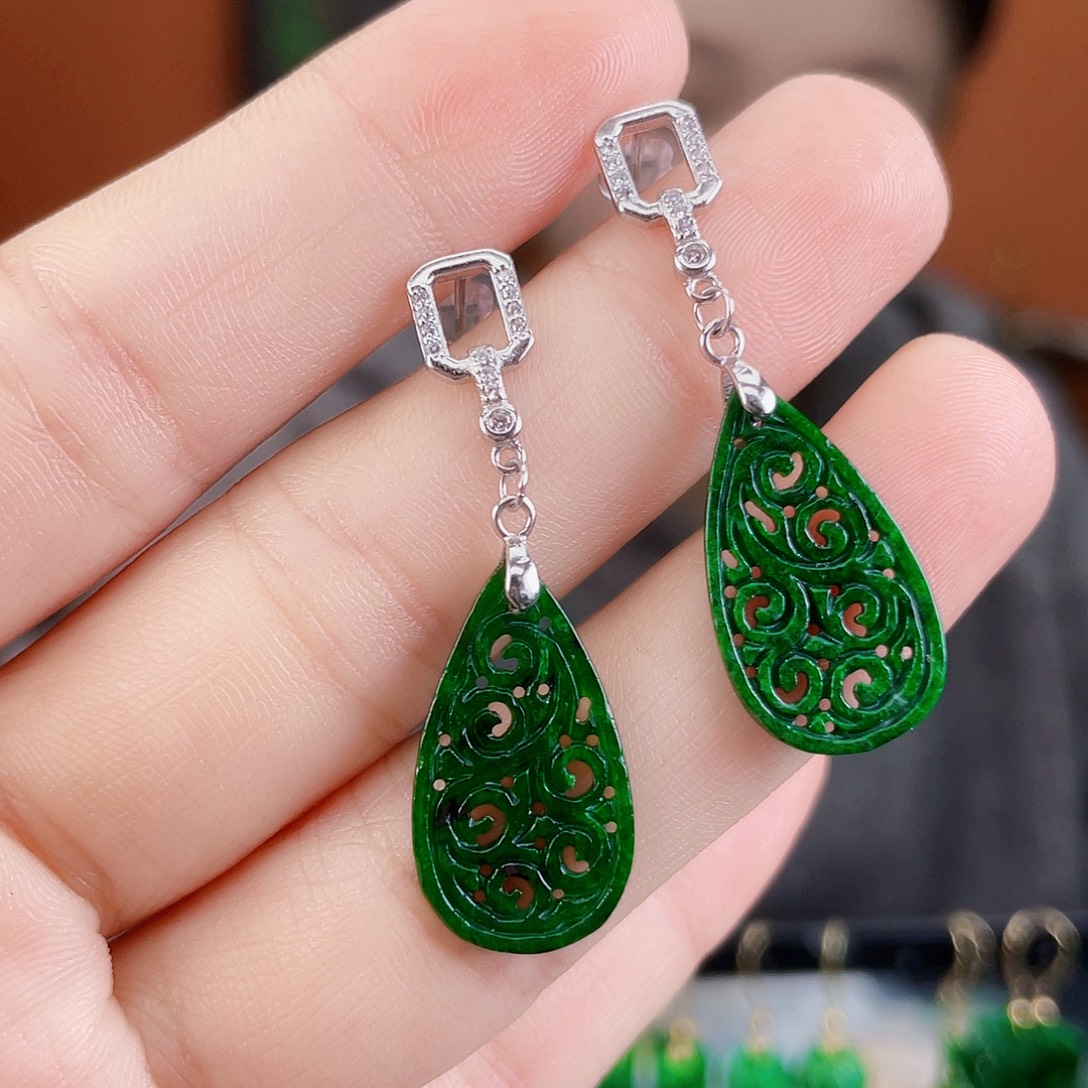 翡翠银S925镶嵌耳饰