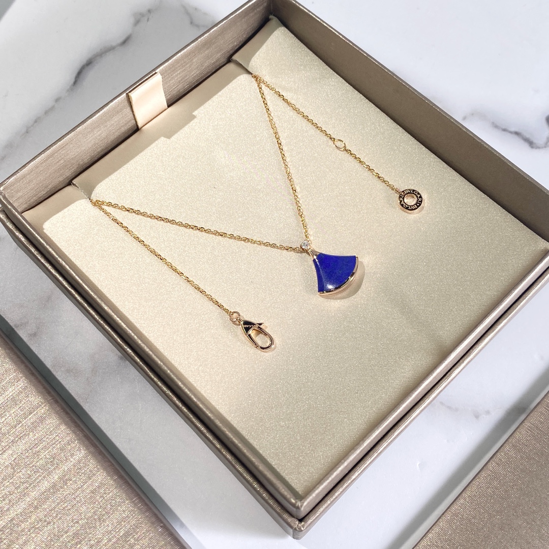 99新 BVLGARI/宝格丽 小号玫瑰金青金石扇子项链