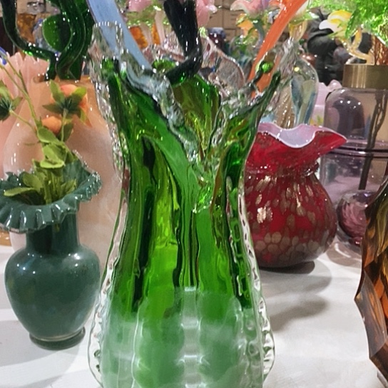 琉璃高度34厘米翡翠绿白菜花瓶