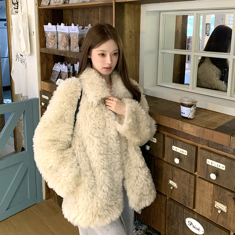 “顶流千金富人区3.0”大翻领毛绒外套女大衣中长款冬保暖黄油小熊
