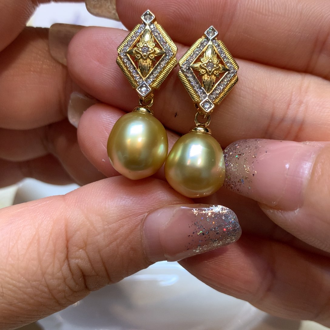 银S925镶嵌海水珍珠耳饰