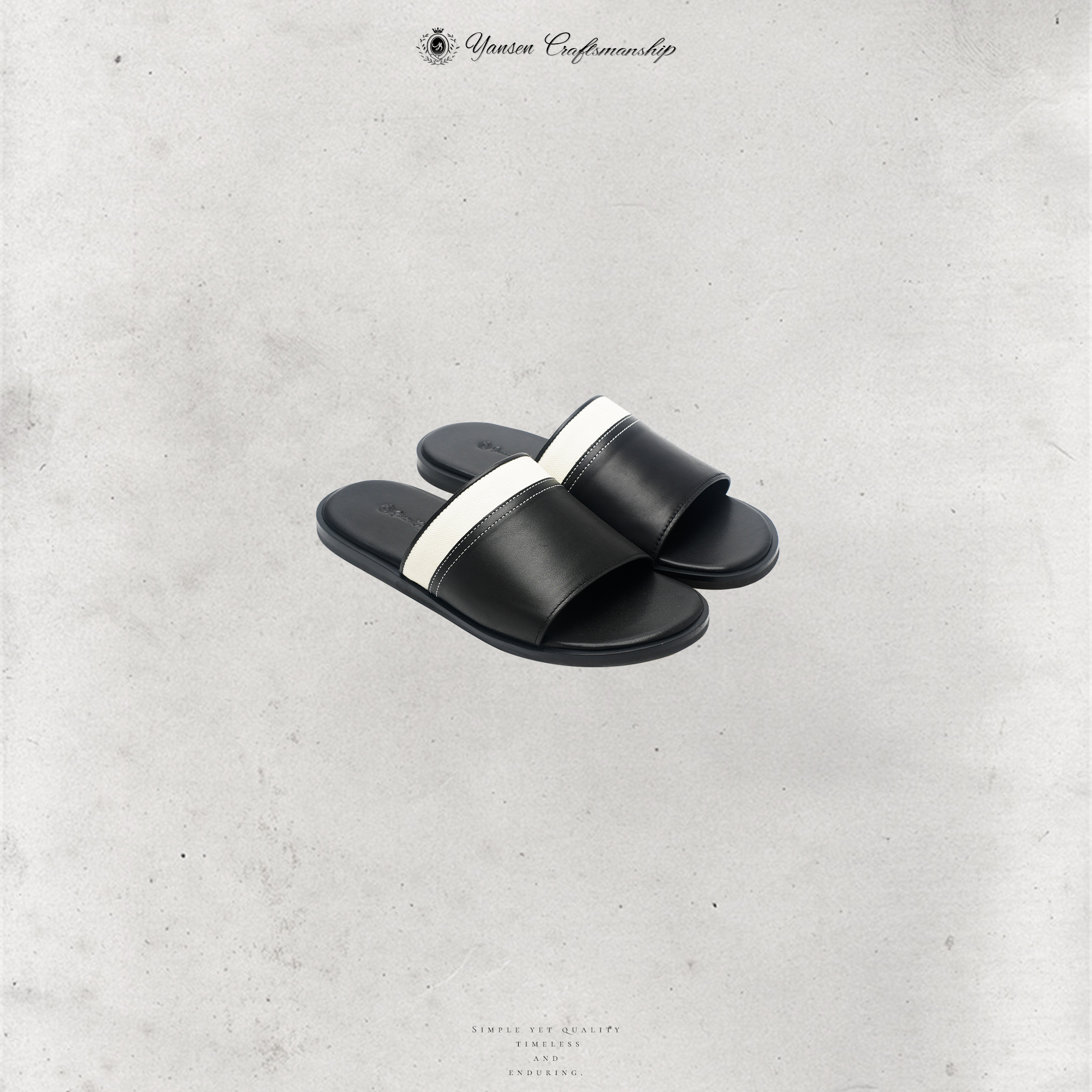 【黑标系列】简约百搭定制牛皮鞋面拼色休闲拖鞋 9931