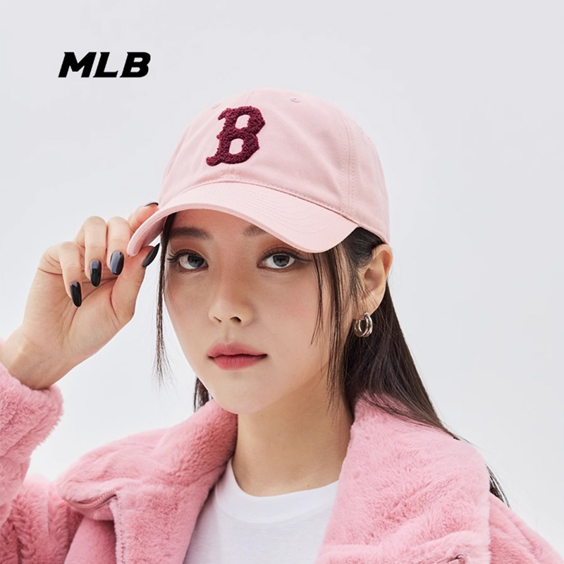 MLB韩国棒球帽男女帽子2025新款运动帽粉色软顶帽户外遮阳鸭舌帽