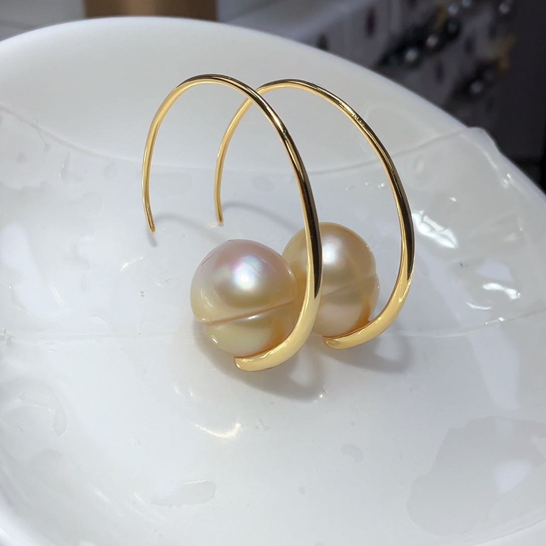 海水珍珠耳饰银S925镶嵌