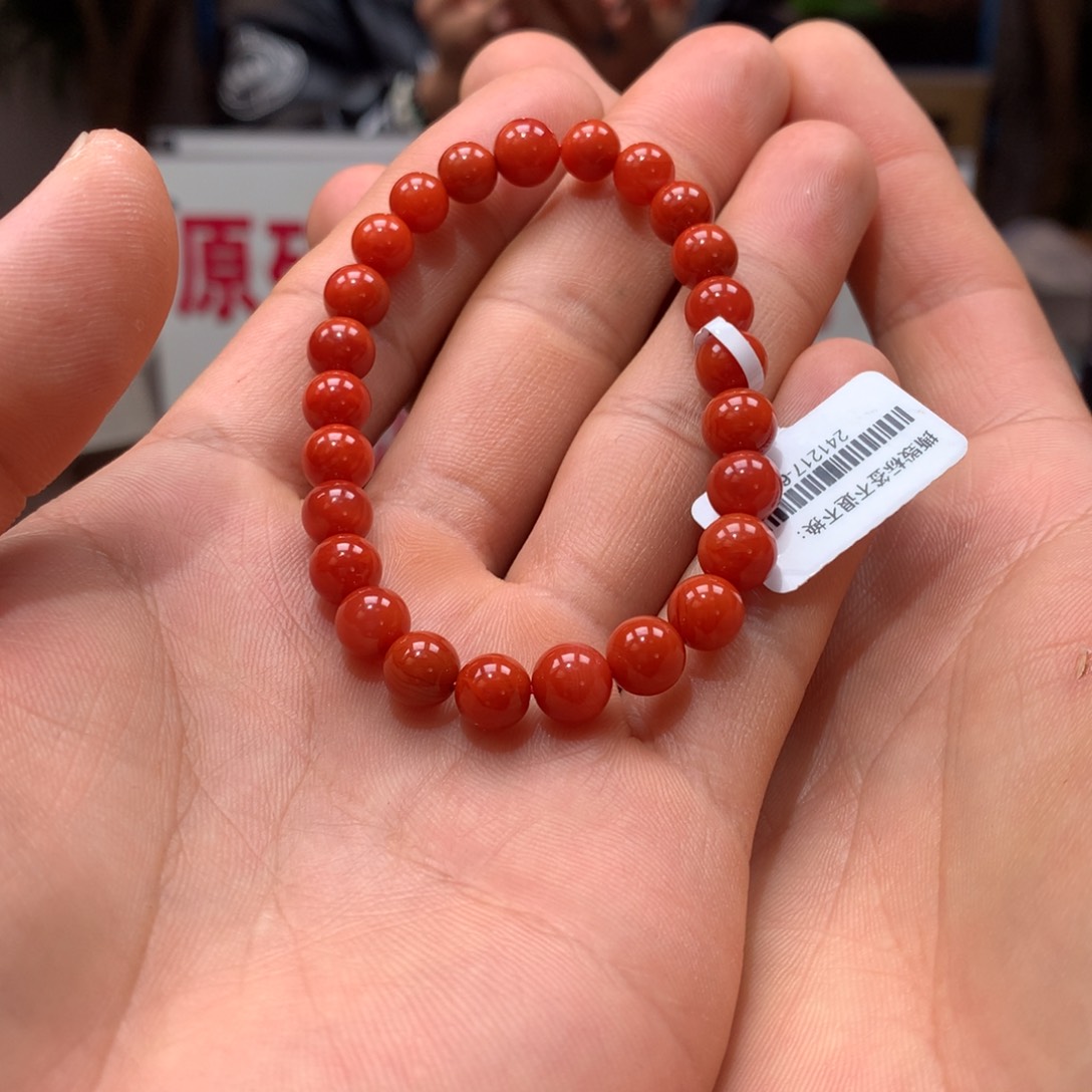 南红玛瑙九口火焰纹单圈7㎜未镶嵌暖****)241217-6