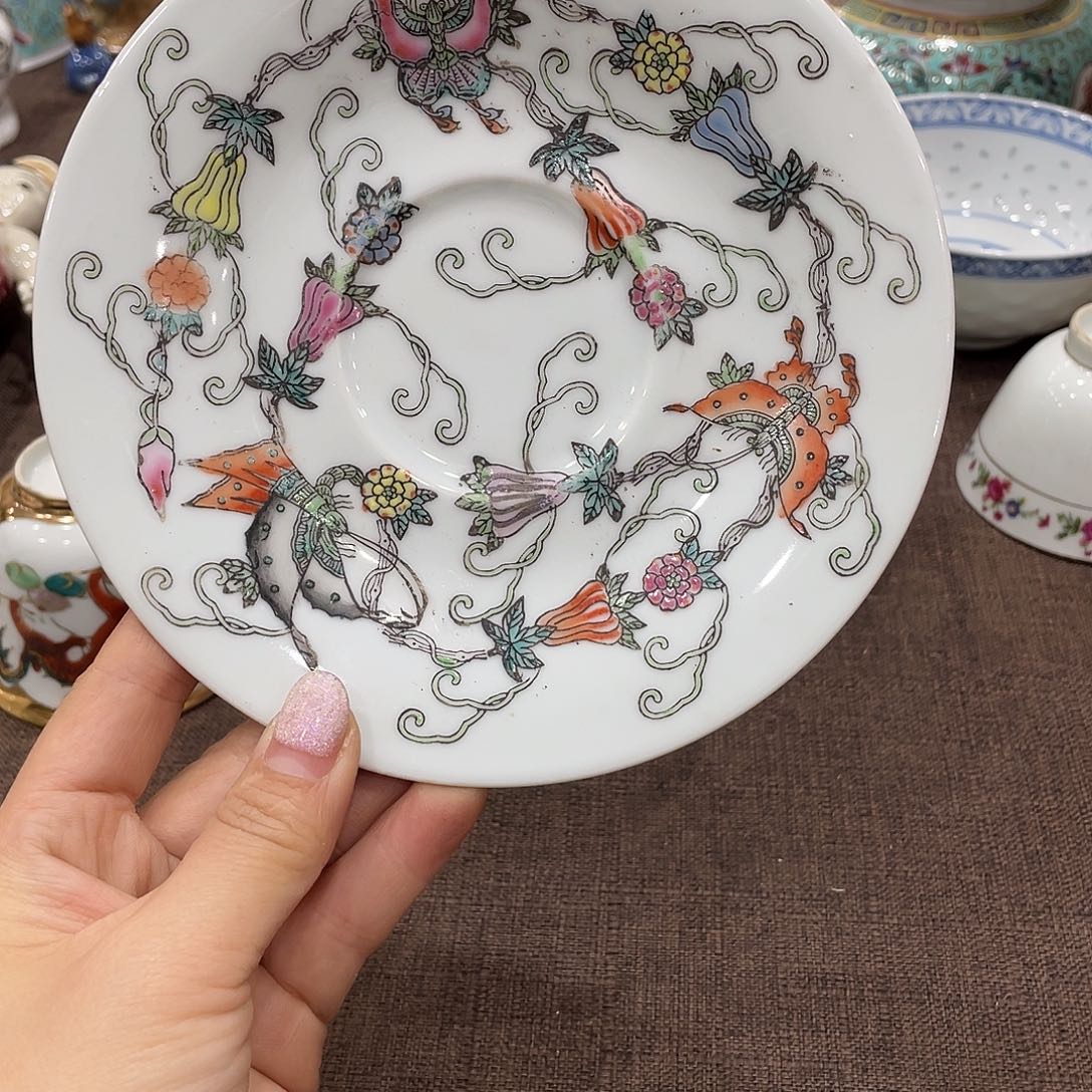 瓷片景德镇粉彩白瓜碟咖啡杯