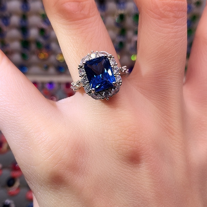 蓝宝石戒指银S925镶嵌