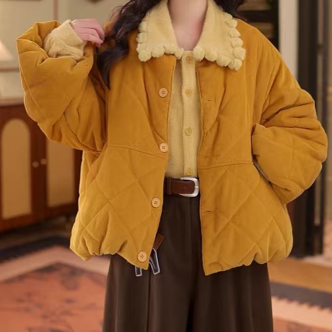 【稻浪翻金】复古港风加厚夹棉保暖秋冬短款ins宽松外套女816