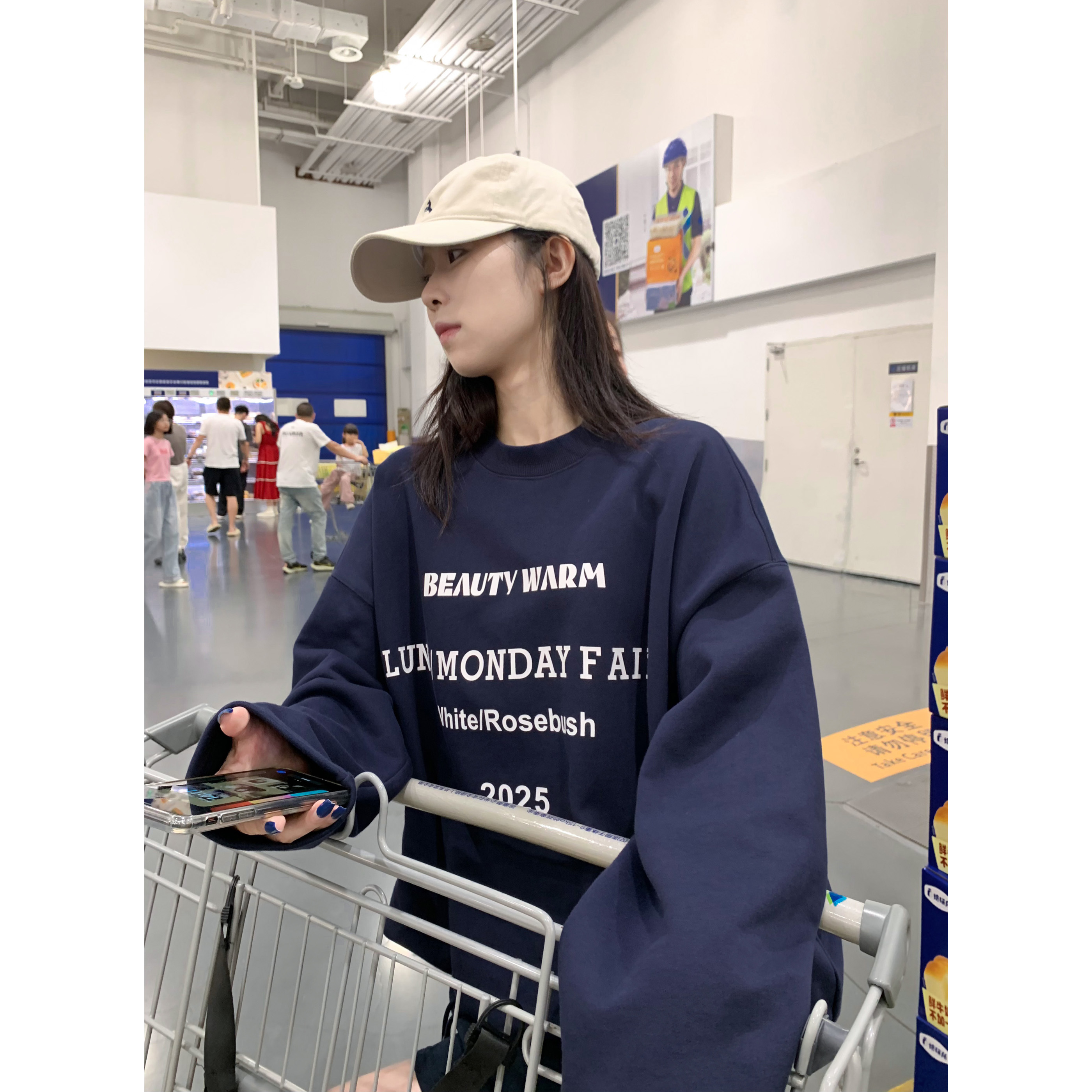 HVIVI下摆可调节宽松休闲字母圆领套头卫衣女设计感早秋廓形外套