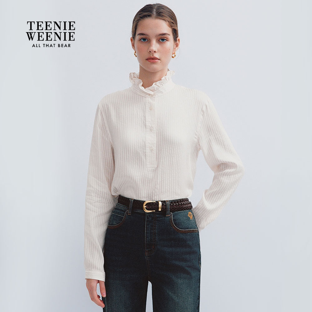 TeenieWeenie小熊女装衬衫25冬新款荷叶边立领衬衣TTBA254VW2B