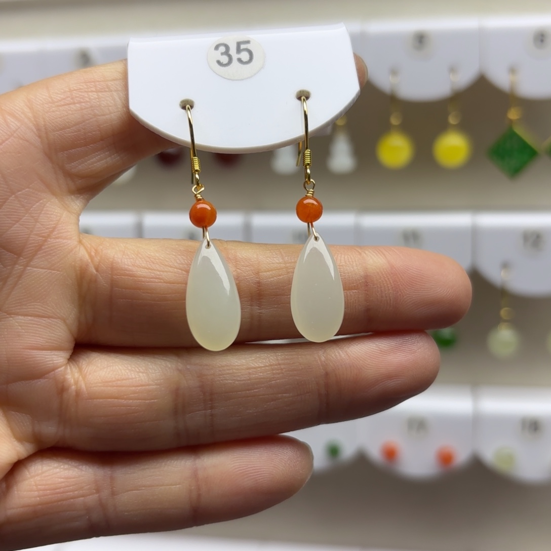 和田玉银S925镶嵌耳饰