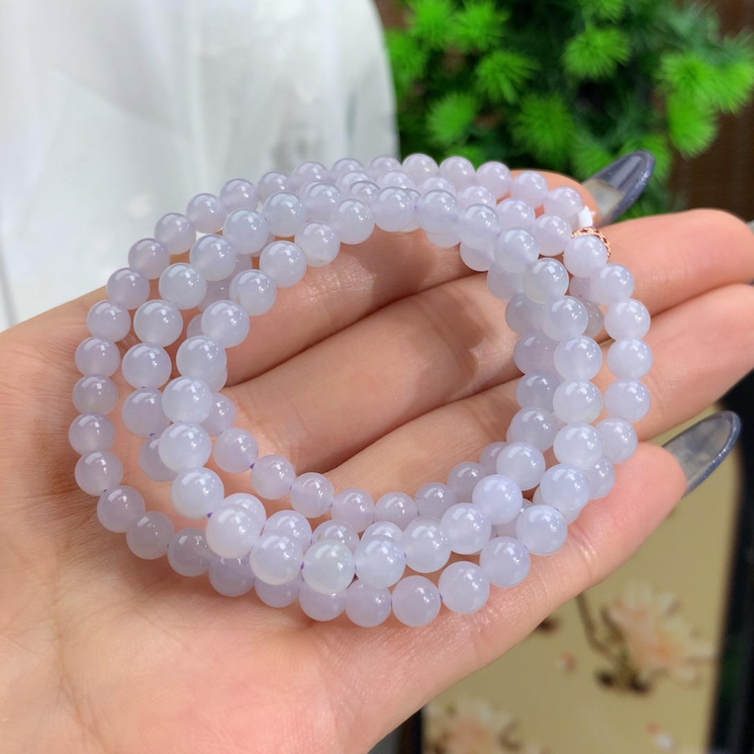 翡翠手链未镶嵌冰胶白里透紫项链卡5.4m m