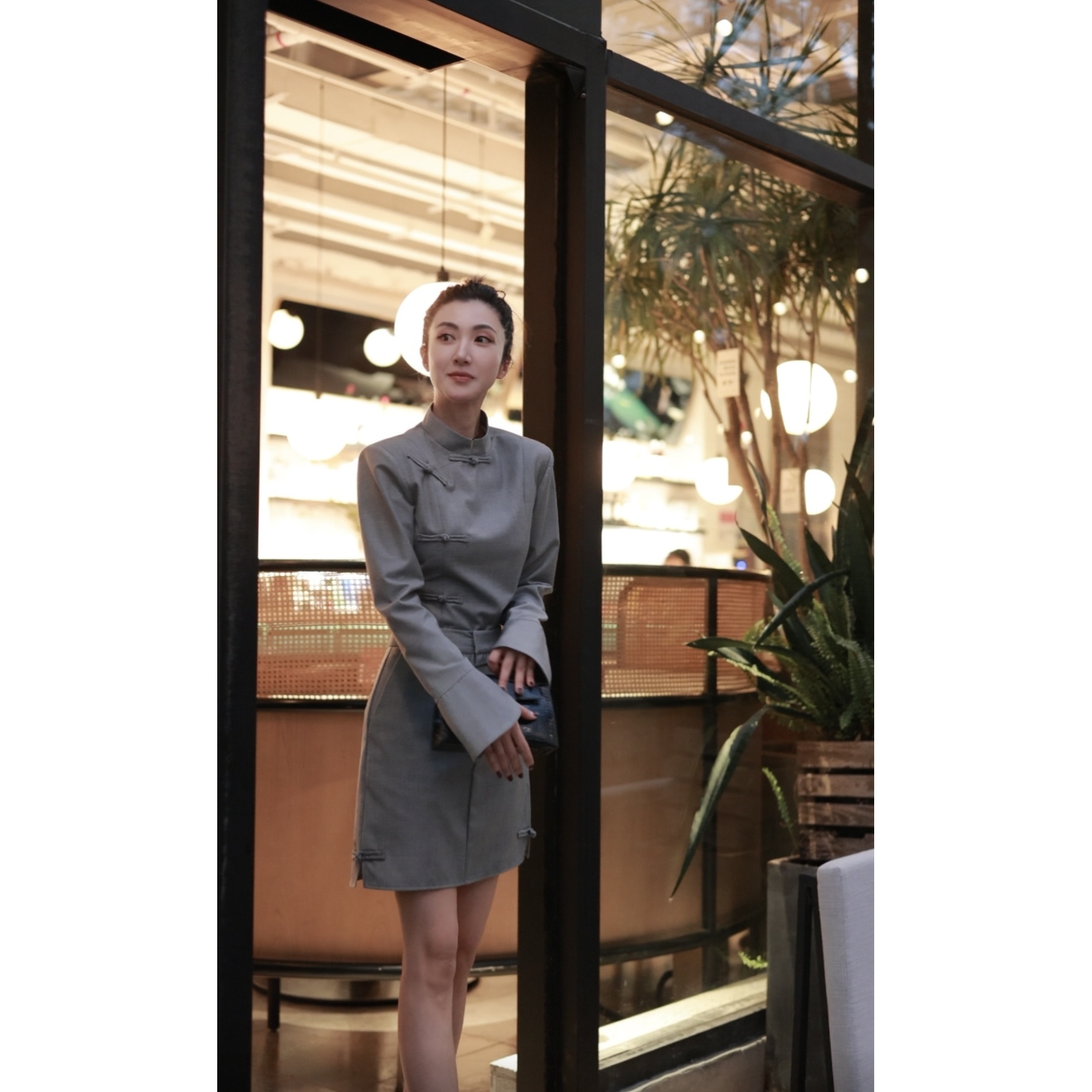 【壁虎服饰】24新*灰色盘扣套装中国风上衣盘扣半裙套装