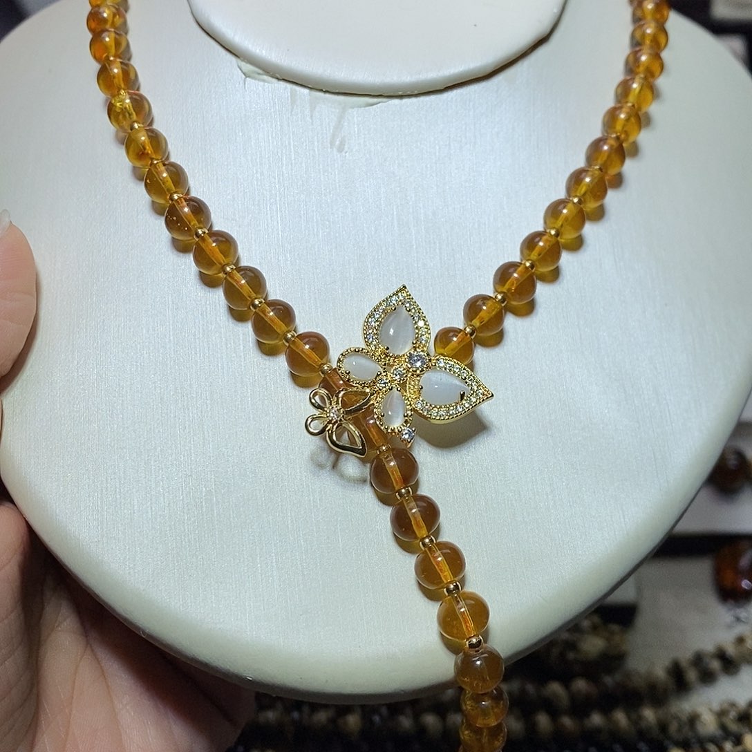 琥珀未镶嵌裸石锁骨链7m