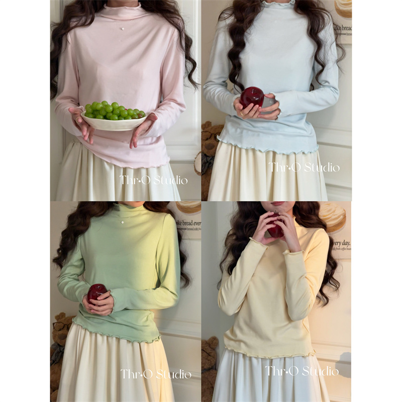 【马卡龙】韩系波浪领抓毛纯色百搭加厚半高领保暖内搭打底衫