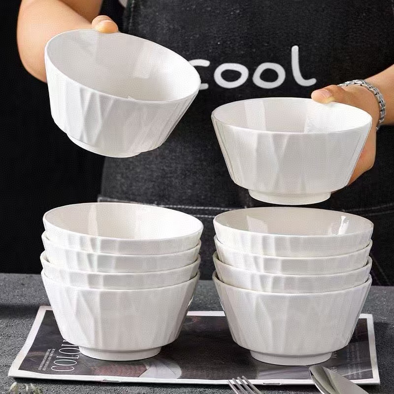 10个装4.5英寸琉璃碗吃饭碗米饭碗家用陶瓷纯白创意釉下彩加厚