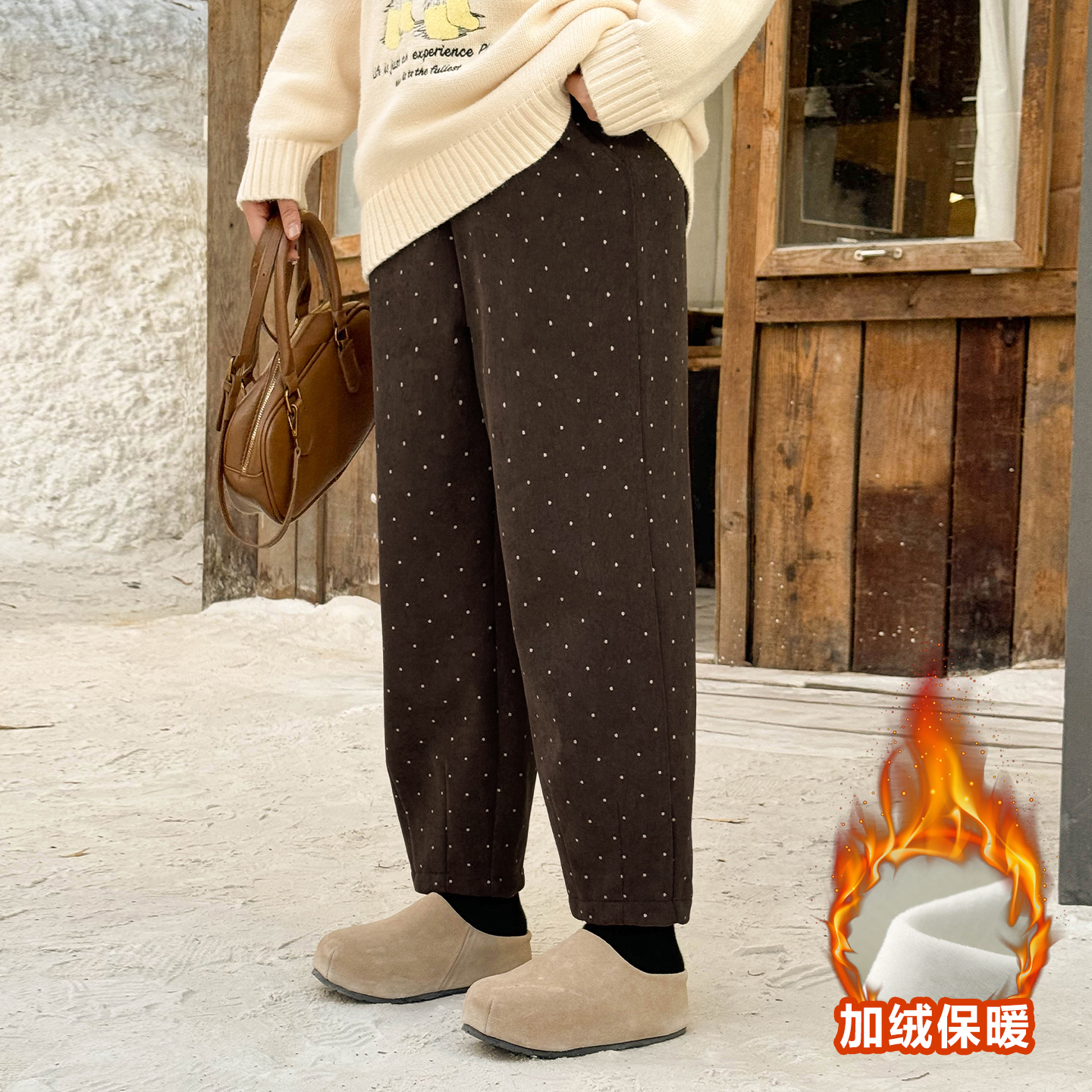DD8685大码女装【时髦波点哈伦裤】520克秋冬季高腰加绒奶奶萝卜裤