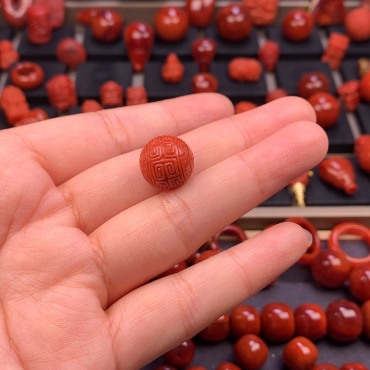 南红玛瑙未镶嵌回纹圆珠单珠13.7MM