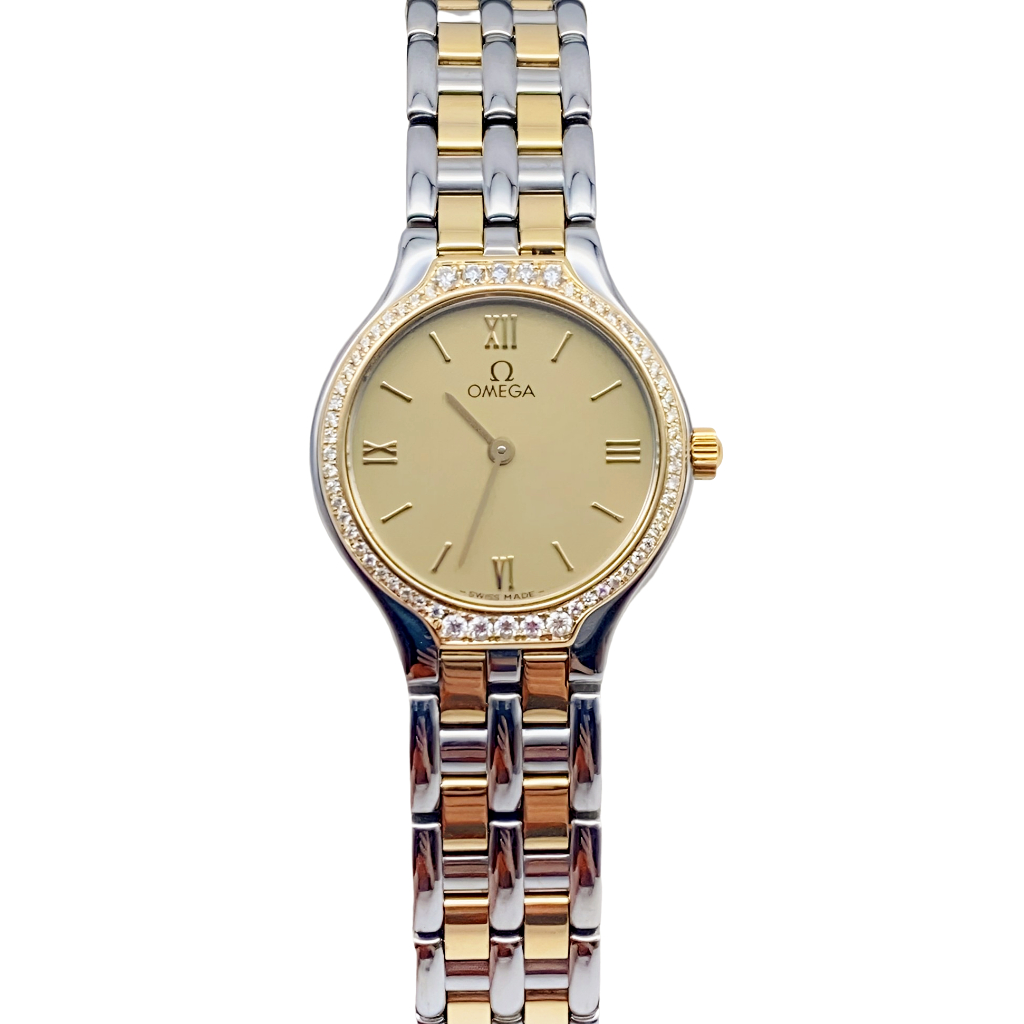 95新 Omega/欧米茄 23mm酒桶碟飞后镶钻石英女士福利款不参与置换