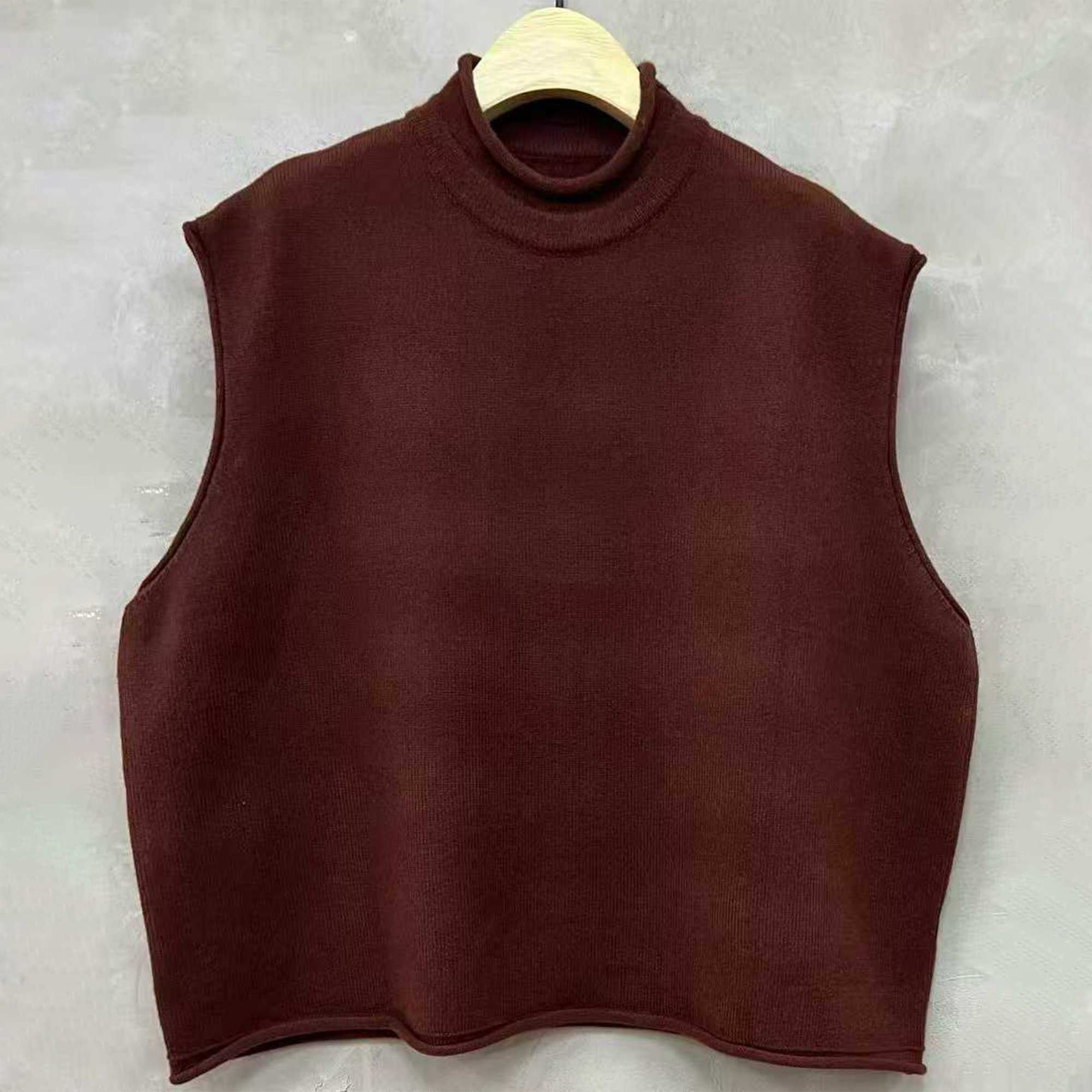 彭彭家 4096 羊毛莱赛尔混纺半高领针织马甲背心 古兰木