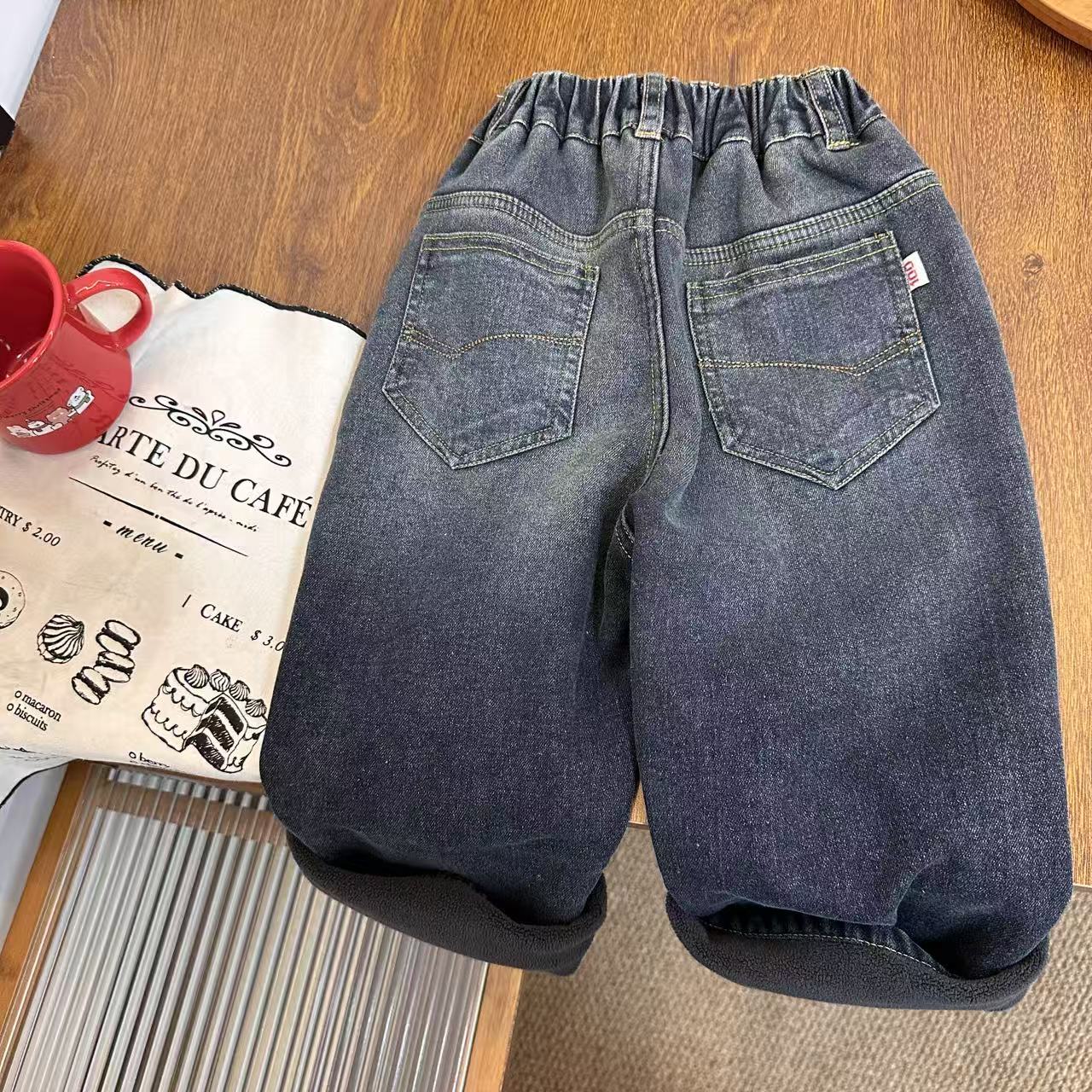 A6047男女童休闲时尚潮流百搭渐变秋冬加绒牛仔裤