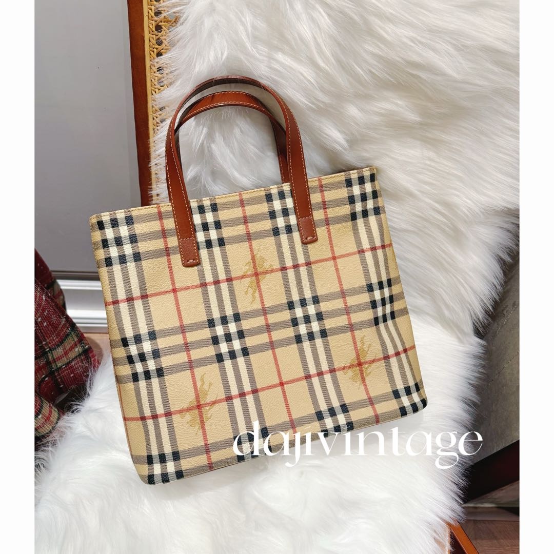 95新 BURBERRY/博柏利 大吉中古/Burberry战马格纹琴谱手提包
