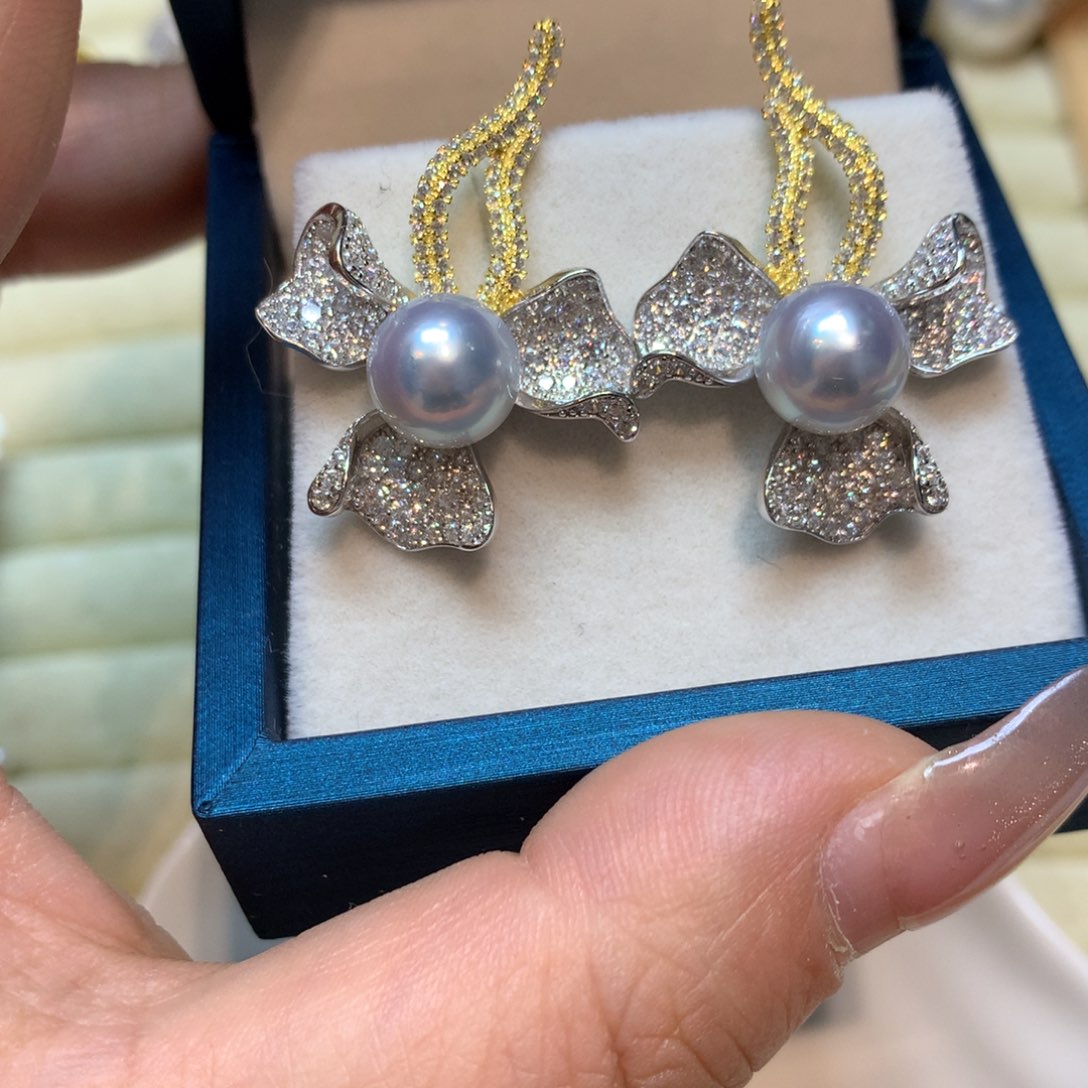 海水珍珠耳饰银S925镶嵌