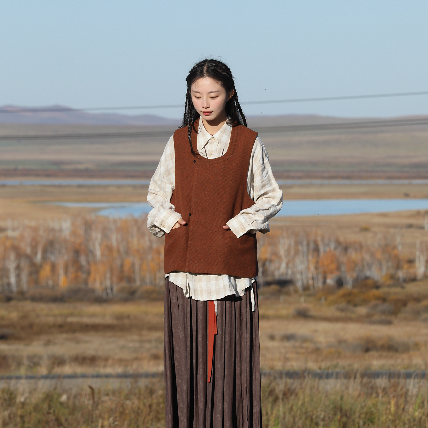谜阿凰【赤灵坦领马甲】汉元素改良比甲纯色羊毛保暖新款汉服上衣女