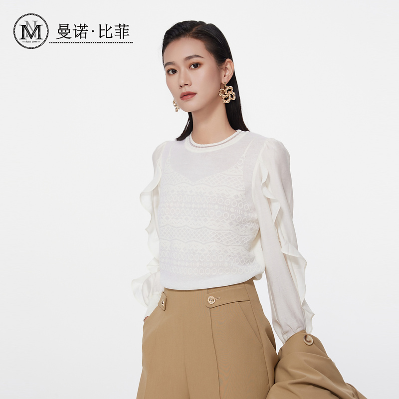 【达人专属】小众设计感木耳边圆领毛衣MFCM111218
