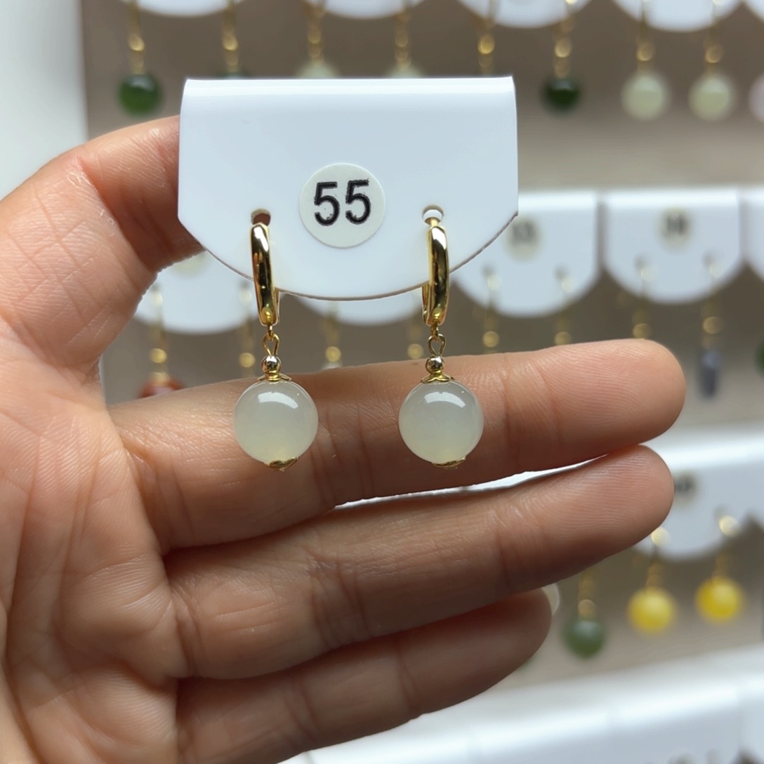 和田玉耳饰银S925镶嵌