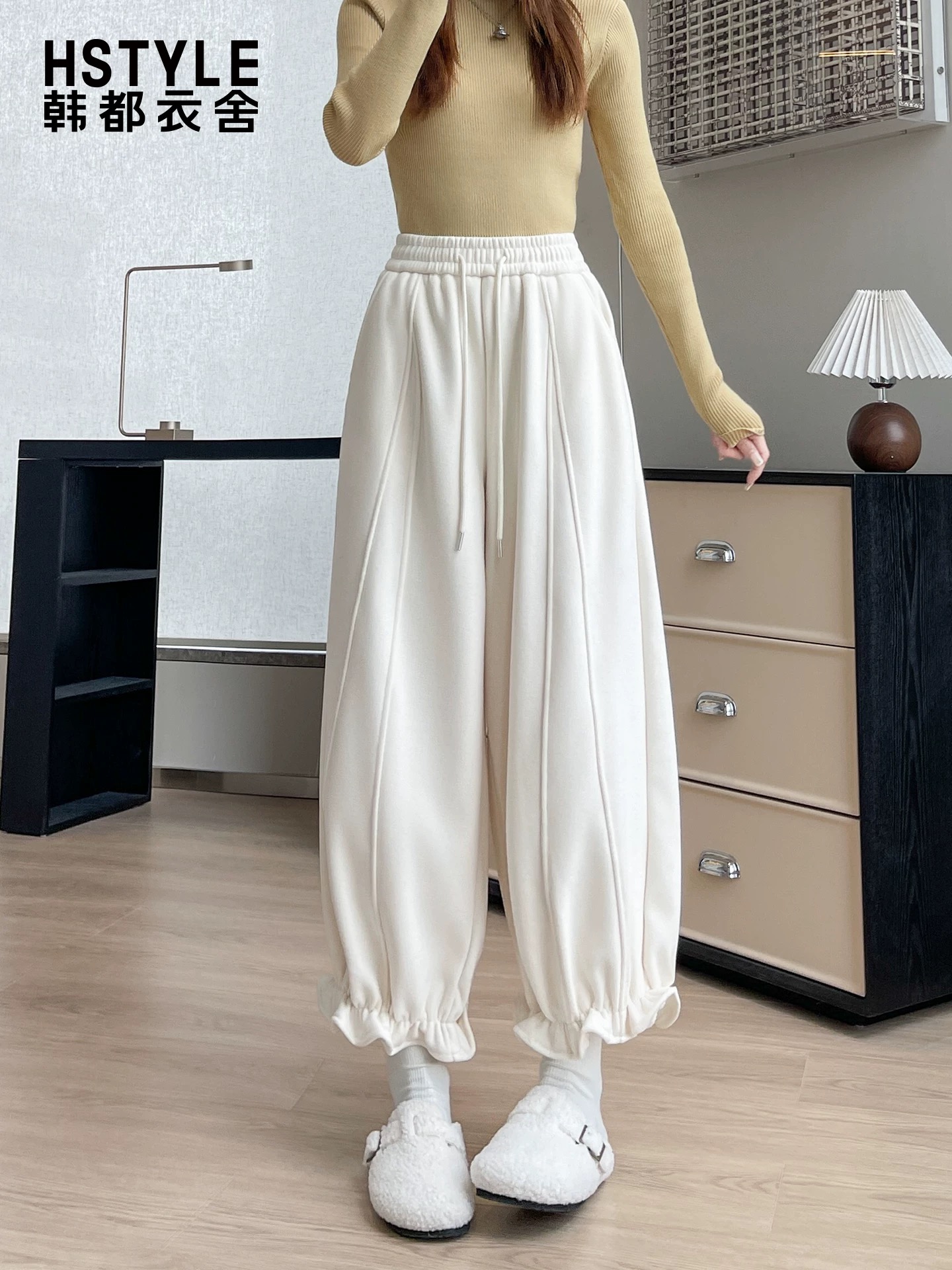 【李姑娘专属】89136宽松休闲加绒毛呢花苞裤